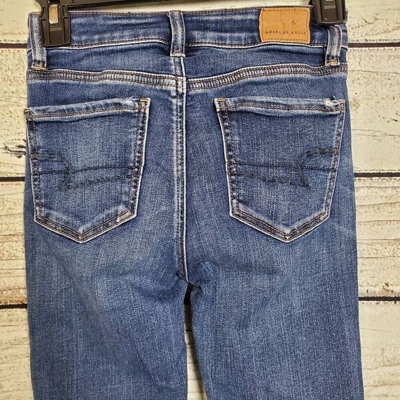 American Eagle Outfitters High Rise Distressed Skinny Jeans Size 0 Button Fly Fr - Picture 4 of 9